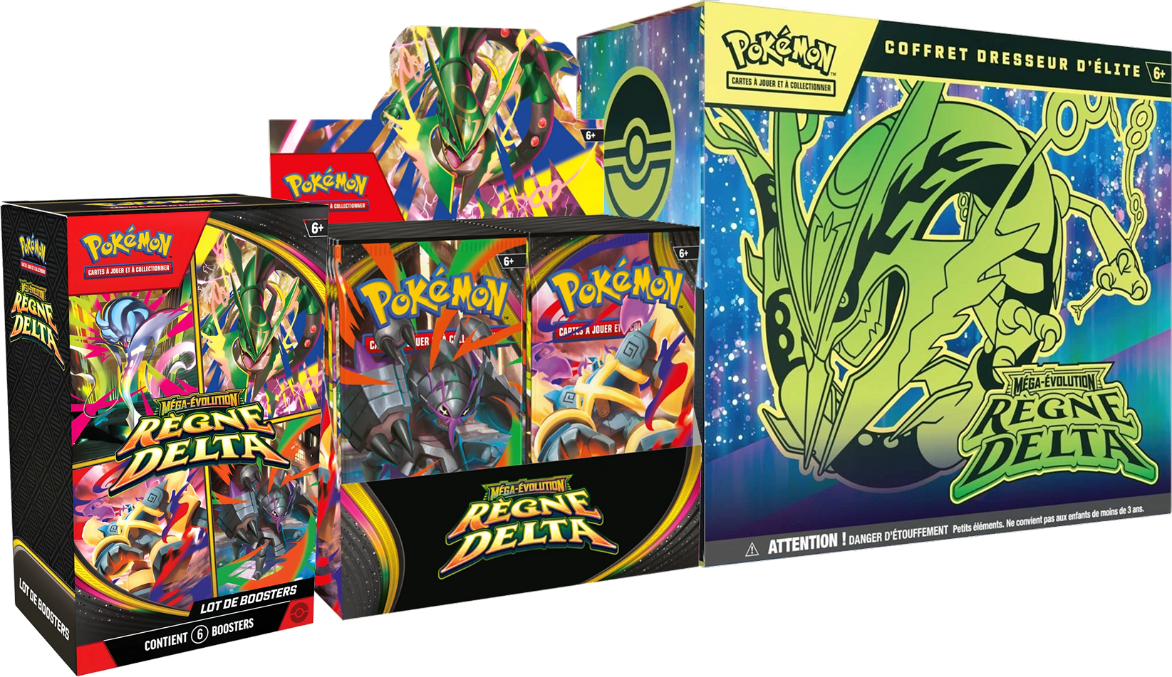 Lot de boosters, display et Coffret Dresseur d’élite Pokémon Méga-Évolution Règne Delta