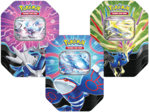 Lot de 3 Pokebox Pokémon Kyogre, Dialga & Xerneas avec boosters rares – Édition collector pour collectionneurs et joueurs de cartes Pokémon.